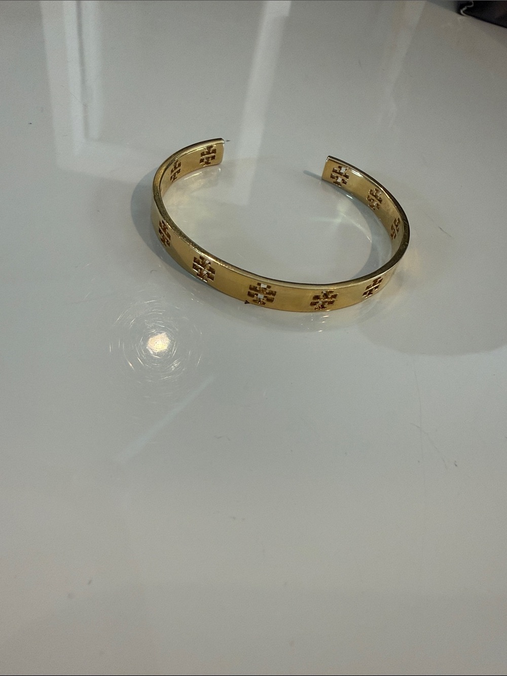 Tory Burch Gold Logo Cutout Open Cuff Bracelet